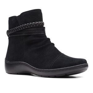 NWT Clarks Women’s Cora Braid Ankle Boot Black Suede 6
